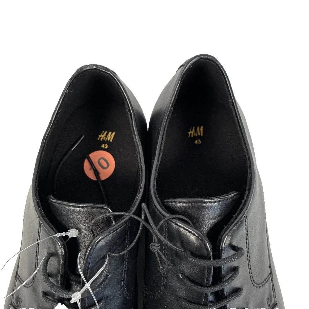 New Mens H&M Black Leather Oxford Pointed Toe Dress Shoes Size 10 NWT